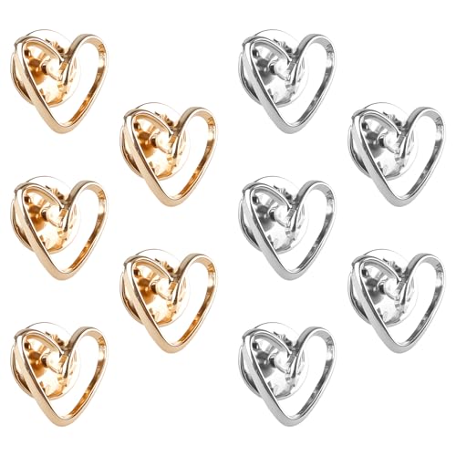 Tabanzhe 10 Pcs Modesty Pins for Women Heart Shape Brooch Safety Cover Up Pins Gold and Silver Lapel Buttons for Blouse Shirt Dress Cardigan Scarf Bags