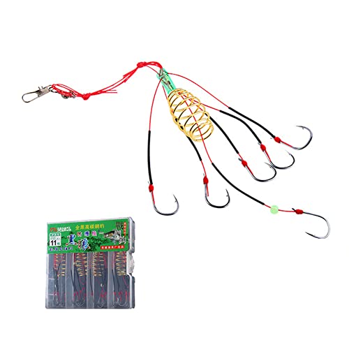 FASPLORE 4 Packs Trap Fishing Hooks Carp Fishing Baits Hook Lure with Fishing Spring Carp Feeder (13# Hook)