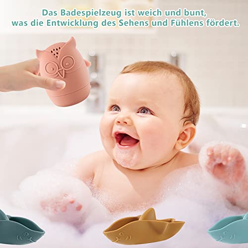 7er Set Badewannenspielzeug, Badespielzeug Baby Silikon Badetiere Badewanne Badewal Wasserspielzeug Spritztiere Weihnachten Geschenke für Babys Kleinkinder Unisex(Bunt)