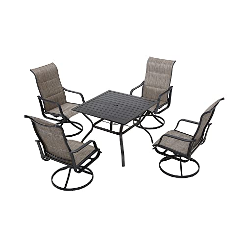 Image of LOKATSE HOME Patio Dining Set 5 Pieces Outside Textilene Swivel Chairs and Square Table, Gray