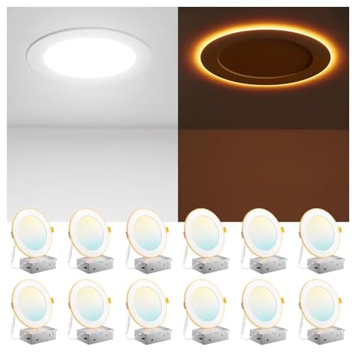 Amico 12 Pack 6 Inch 5CCT LED Recessed Ceiling Light with Night Light, 2700K/3000K/3500K/4000K/5000K Selectable Ultra-Thin Recessed Lighting, 12W=110W, 1100LM, Dimmable Canless Wafer Downlight ETL&FCC