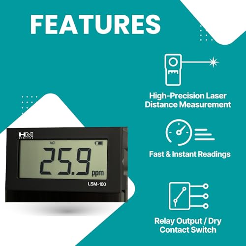 Image of HM Digital LSM-100 Professional EC /TDS Monitor Large Display, ATC, ±2% Accuracy, 0-9999 ppm Inline Conductivity Monitor with 3m Cable for RO Plants & Hydroponics