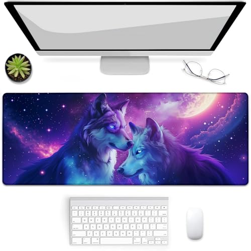 Tapis de bureau loup galaxie à glisse fluide pour souris gamer et ordinateurs