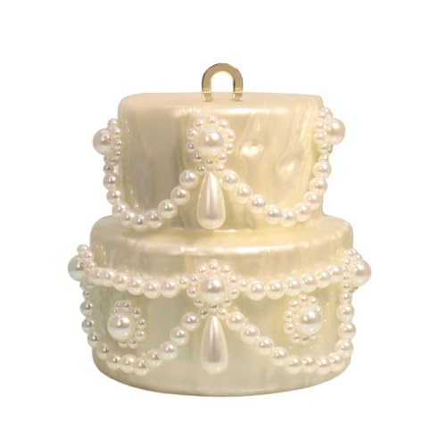 Image of Cake Shaped Acrylic Clutch Pearl Handbags Beaded Evening Bag Mini Clutch Handbag for Wedding Cocktail Party Prom