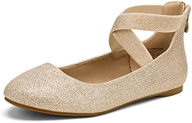 DREAM PAIRS Women's Sole_Stretchy Gold Glitter Fashion Elastic Ankle Straps Flats Shoes Size 11 M US