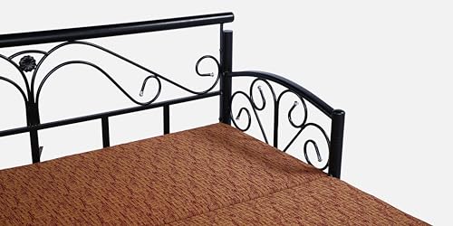 Image of Rokkove 3 Seater Metal Sofa Cum Bed with Hydraulic Storage | King Size Sofa Cuma Bed | Metal Sofa Set for Living Room (Matte Black Finish with Light & Dark Brown Mix Cushion)