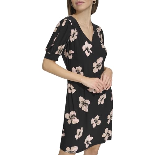 Image of Tommy Hilfiger Women's Short Puff Sleeve V-Neck Shift Mini Dress