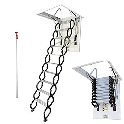 TECHTONGDA Attic Ladder Attic Extension Loft Attic Ceiling Folding Stairs Retractable Attic Folding Ladder with 28 x 39 Inch Opening Size and 10.5 feet Height for Ceiling