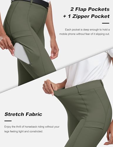 Mofiz Women'S Silicone Full Seat Horse Riding Pants Zipper Pockets Equestrian Breeches Riding Tights Grayish Green M thumb #3