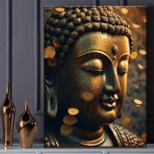 Peinture toile Bouddha dore pour salon et chambre decoration murale zen 40x60cm