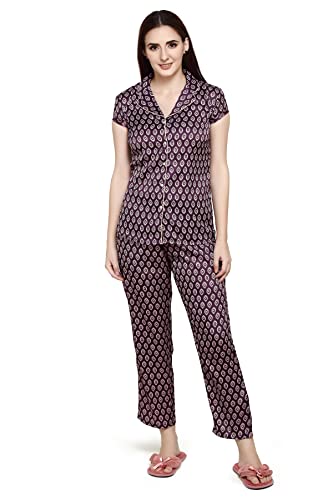 Image of Evolove Women's Polyester Half Sleeves Collared Night Suit Set /Top Pyjama Set Super Soft Comfortable (Nightsuit-Collar-HS-2)