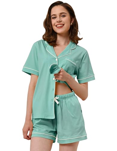 Image of NAP BOUND 100% Cotton Pajamas for Women Sets 2 Pieces Pjs Button short sleeves with Pockets Soft Sleepwear Loungewear XS-XXL