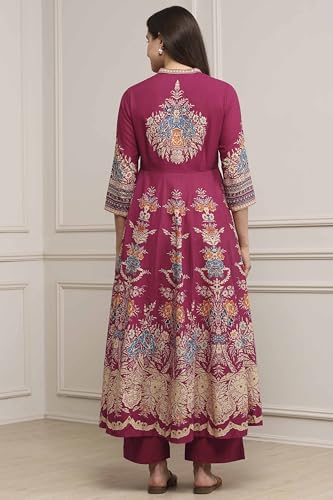 Image of Biba Printed Cotton Kalidar Casual Kurta With Palazzos