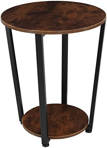 TecTake 800922 Bedside table | Lamp side table with 2 storage shelves | Coffee end table for bedroom, living room or office (Industrial dark brown)