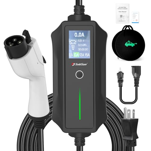 Portable EV Charger Level 1 Level 2, 16Amp 110V/240V, Electric Vehicle Charger with 17Ft Cable,NEMA