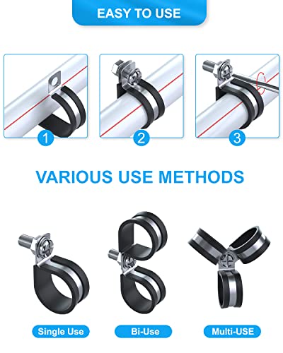 Stainless Steel Cable Clamp - 12Pcs 1-3/4"Rubber Cushioned Insulated Clamp,Metal Hose Clamps,Tube Holder For Tube, Wiring,Pipe Or Wire Cord Installation (1-3/4Inch-12Pcs) #TOP4
