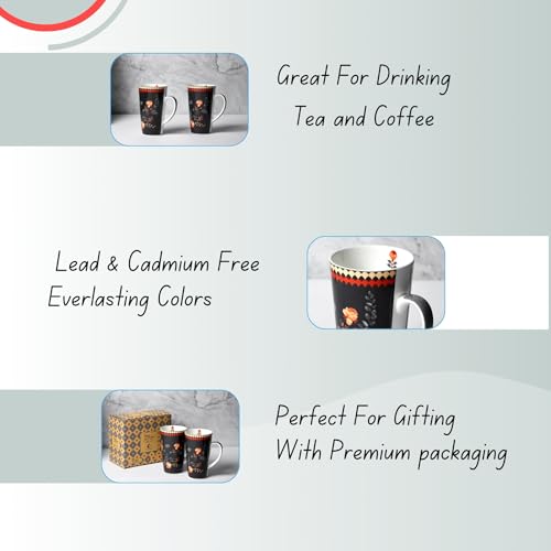 Image of India Circus Fine Elegant Design Ceramic Tall Milk Mugs for Home and Kitchen (Multicolor, 600 ml) - Set of 2 (CC20)