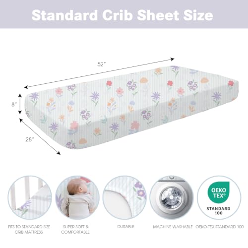 Image of Plushii 4PK Girls Crib Sheets, Microfiber Mattress Cover, Botanical Garden | Fits standard crib & toddler beds (52x28 inch). Soft, breathable cover with plane patterns for boys and girls.