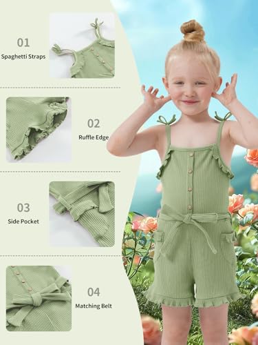 Miipat Toddler Girl Jumpsuit Sleeveless Ruffle One-Piece Romper Baby Girl Ribbed Knit Summer Clothes Button Belt Outfit 1-5T3