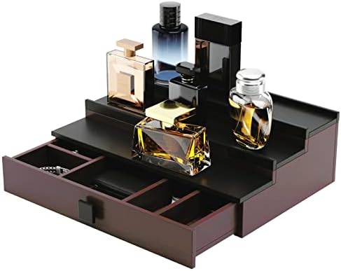 HOTCAN Wooden Cologne Organizer for Men - 3 Tier Perfume Organizer with Drawer and Hidden Compartment - Perfect for Organizing and Storing Colognes and Accessories - A Great Gift for Men