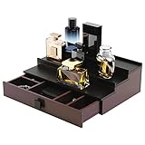 HOTCAN Wooden Cologne Organizer for Men - 3 Tier Perfume Organizer with Drawer and Hidden Compartmen