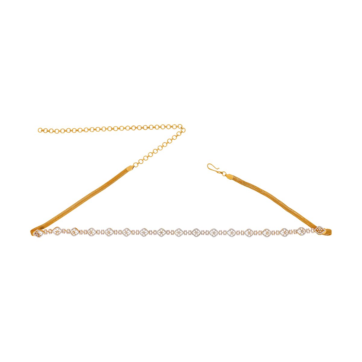 Fashion Jewellery White Rodium-Gold Plated Zircon Kamarbandh Waist Belt with Adjustable Chain for Women - Festive & Special Occasion Jewellery - 456645