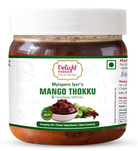 Image of Delight Foods Mylapore Iyer's Mango Thokku Pickle 300g | Traditional Tamil Nadu Rice Mix | Made with Pure Gingelly /Sesame Oil | Homemade Style Pickle | No Preservatives