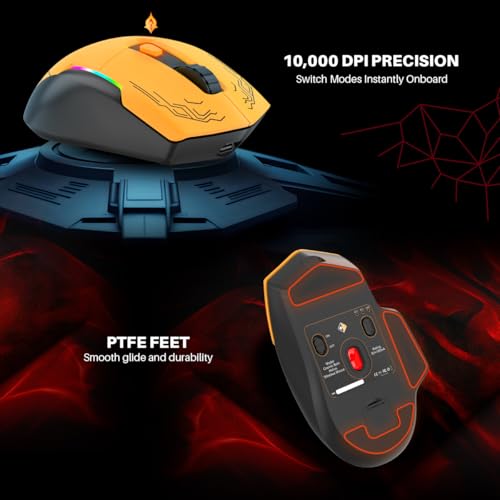 Image of Cosmic Byte Helios Tri-Mode Wired + 2.4GHz Wireless + Bluetooth Gaming Mouse | 10,000 DPI | 1000Hz Polling | Huano 10M | 5 Programmable Buttons | RGB | Lightweight 81g | PTFE | Software (Black)