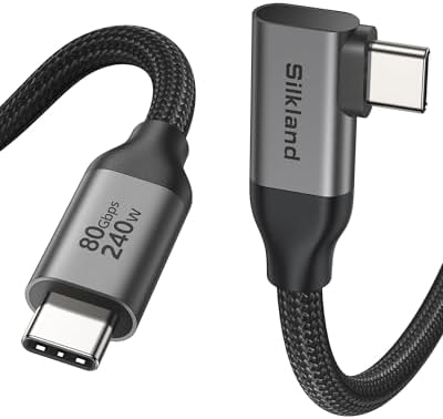 Silkland 80Gbps USB4 V2.0 Kompatibel mit Thunderbolt 5 Kabel Winkel 1M | bis zu 120Gbps mit Bandwidth Boost 16K/Dual 8K, PD3.1 240W, USB-C Kabel 90Grad für Thunderbolt 4/3, SSD, Ma