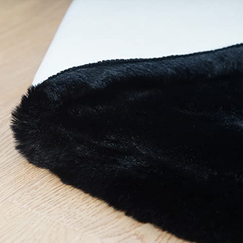 Ghouse Ultra Soft Faux Rabbit Fur Rug, Machine Washable Area Rugs For Bedroom Fluffy Rugs For Living Room, No-Shedding Carpet Sheepskin Rug Black 2 X 6 Feet #TOP5