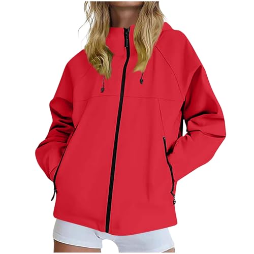 KOG Regenjacke für Damen Wasserdicht Wanderjacke Freizeit Windjacke Zipper Jacke Solid Oberteile Teenager Mädchen Herbstjacke Sportjacke Lose Motorrad Jacke Frau Funktionsjacke Rot XXL KOG Regenjacke für Damen Wasserdicht Wanderjacke Freizeit Windjacke Zipper Jacke Solid Oberteile Teenager Mädchen Herbstjacke Sportjacke Lose Motorrad Jacke Frau Funktionsjacke Rot XXL