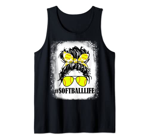 Mom Life Softball Baseball Mom Mothers Day Messy Bun Womens Camiseta sin Mangas