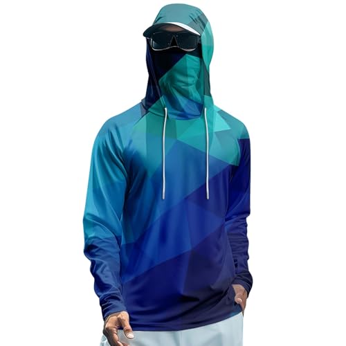 Mens Sun Shirts Uv Protection Long Sleeve Upf 50+ With Mask Hoodie Rash Guard Quick Dry Outdoor Cooling Fishing Shirts