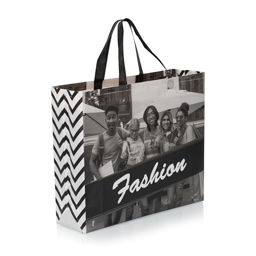 Image of Lavya Reusable Non-Woven Laminated Gift Bags, Wedding Gifts, Shagun, Modern Gifting, Hampers, Chocolates,Perfume,Cosmetics Carry Bag (Fashion Black&White, Pack of 10)