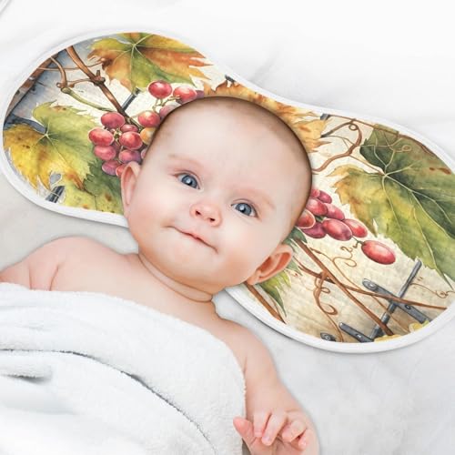 J JOYSAY Grape Leaves Beige Baby Burp Cloths for Boys Girls Large 22''x11'' Cotton 4 Layer Baby Spit Up for Infant Unisex one sizex44