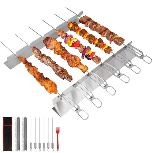 LALAGO 6pzs 41,3cm Pinchos BBQ con Soporte, Brochetas de Barbacoa de Acero Inoxidable, Juego de Pinchos Kebab con Cepillo y Bolsa para Barbacoas de Carbón, Gas y Eléctricas