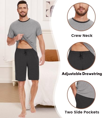 Image of NACHILA Men's Pajama Set, Cooling Bamboo Viscose Short Sleeve Top & Shorts