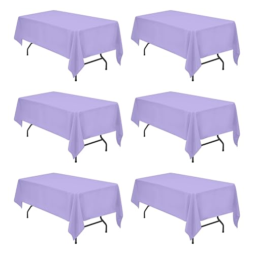 Image of BRILLMAX 6 Pack Lavender Tablecloths 60x102 Inch for 6ft Rectangle Tables | 150 GSM Polyester Fabric, 15 inch Standard Drop, Water, Stain & Wrinkle Resistant Cloth Cover for Wedding Reception Banquet Party