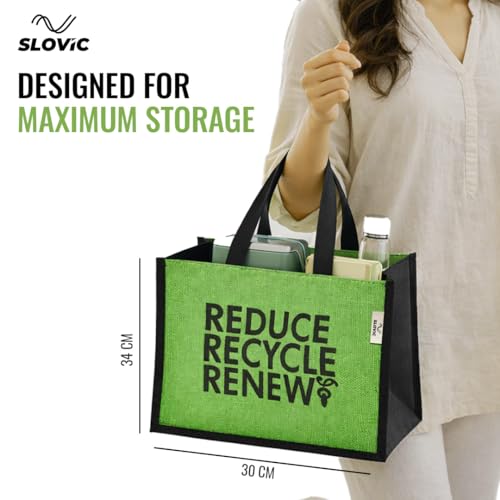 Image of SLOVIC Lunch Bag for Office for Men & Women | Tiffin Bag | Lunch Bags for Woman with Quality Zipper | Eco-Friendly Jute Bags for Women (34 x 30 CM)