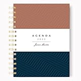 Agenda 2023 día por página anual | Agenda A5 2023 negro crema | Agenda hombre con elegante diseño de portada en azul, marrón ideal empresa | Nombre en stamping. ONEPERSONAL (A-M)
