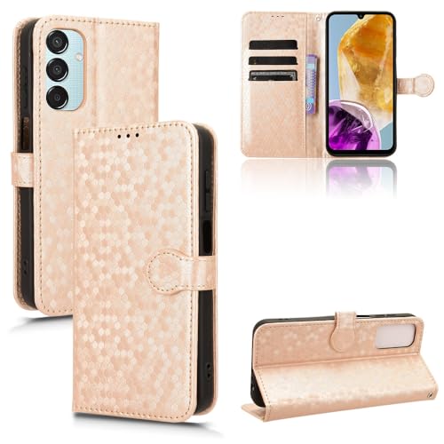 Housse rabat Samsung Galaxy F15 5G avec support vidéo et protection or