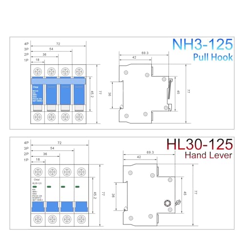 Disjoncteur à couteau double isolation 63A 100A, levier de commande manuelle monophasé rail DIN - 3
