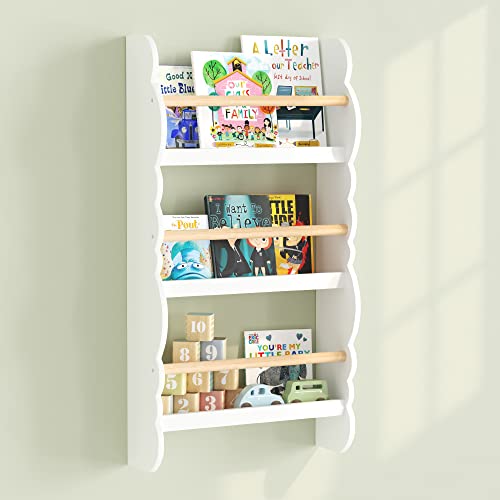 Curipeer Kids Bookshelf, 3-Tier Kids Wall Mounted Bookshelf Organizer For Kids, Kids Bookcase And Bookshelf, Open Book Shelf In Nursery, Bedroom, Baby's Room, White #TOP4