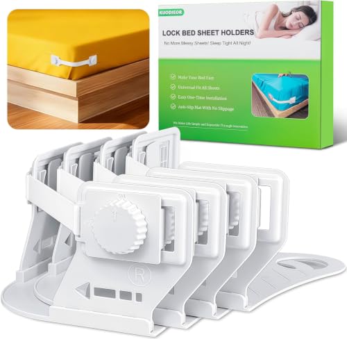 Lock Bed Sheet Holders for Corners Patented Sheet Straps with Anti-Slip Pads & Knob Locks to Keep Sheets Tight & Neat 4Pcs Heavy-Duty Bed Sheet Grippers for All Mattress Easy One-Time Installation