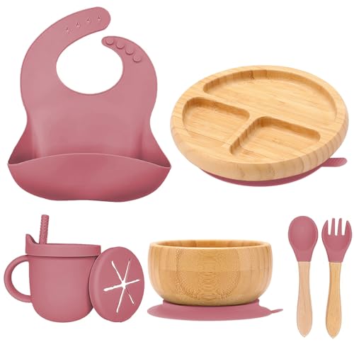 Image of womorista Bamboo Suction Plates for Babies and Bamboo Plates For Kids Baby Feeding and Weaning (Pink)