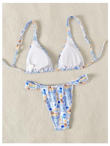 Women's 2 Piece Bathing Suit Graphic Boho Triangle Swimsuits Thong Cheeky Floral Bikini Set2