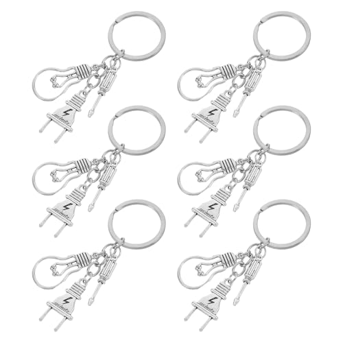 Healeved Llavero para Electricistas de Zinc 6 Piezas con Colgantes de Destornillador, Bombilla y Enchufe, Accesorios Metálicos Resistentes para Bolso y Cinturón, Obsequio Práctico
