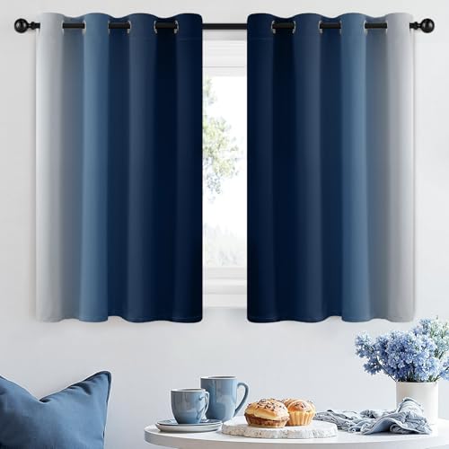Image of SimpleHome Ombre Blue to Grey White Curtains for Living Room 52Wx36L | Room Darkening Curtains for Bedroom,Gradient Light Blocking Curtain,Thermal Insulated Grommet Window Drapes,2 Panels,36 Inch