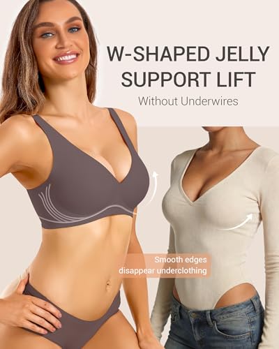 Image of Gailife Deep V Jelly Bras for Women No Underwire Wireless Seamless Push Up Bra Comfort Support Plunge Bralette Full Coverage