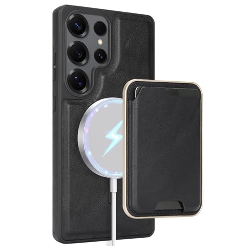 Étui magnétique pour Samsung S26 Ultra en cuir noir avec portefeuille amovible